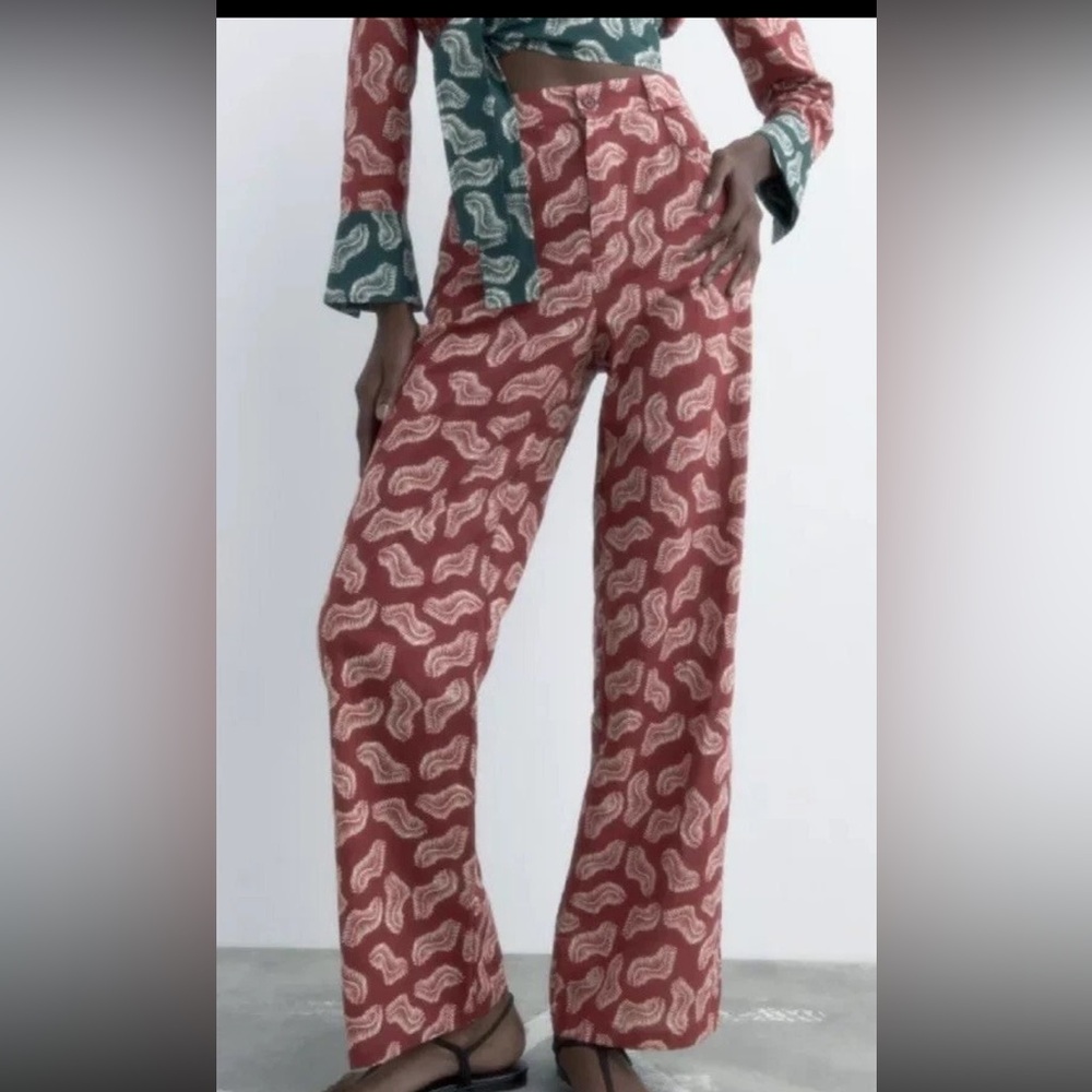 Zara Terracotta Jasmine Cotton Print Pant Size medium